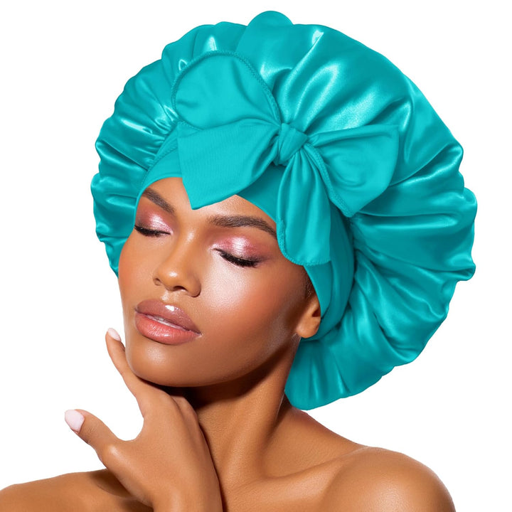 Satin Bonnet – Sleep Cap for Women-Aqua Blue-Nora Luxe