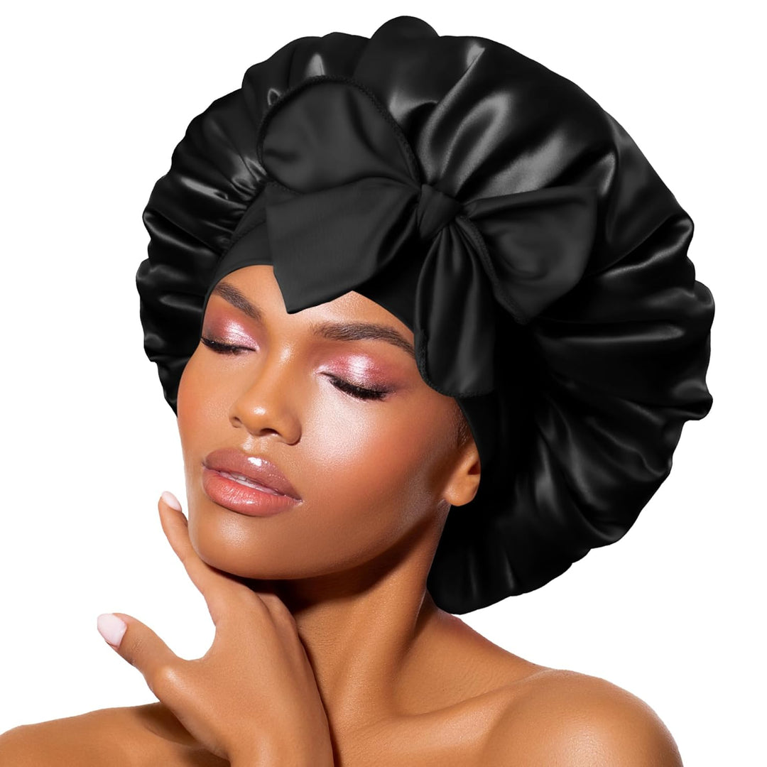 Satin Bonnet – Sleep Cap for Women-Black-Nora Luxe