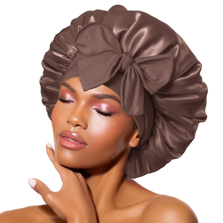 Satin Bonnet – Sleep Cap for Women-Brown-Nora Luxe
