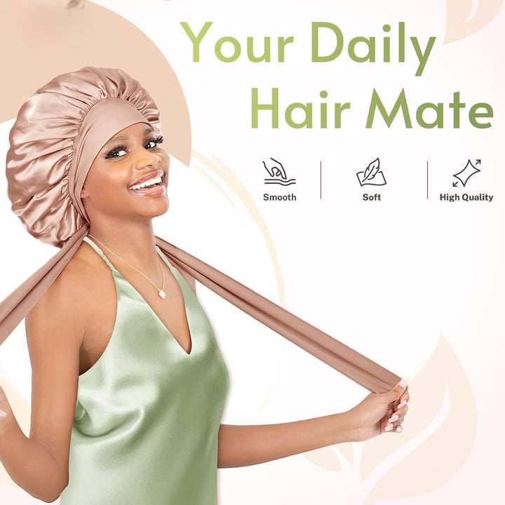 Satin Bonnet – Sleep Cap for Women-Champagne-Nora Luxe