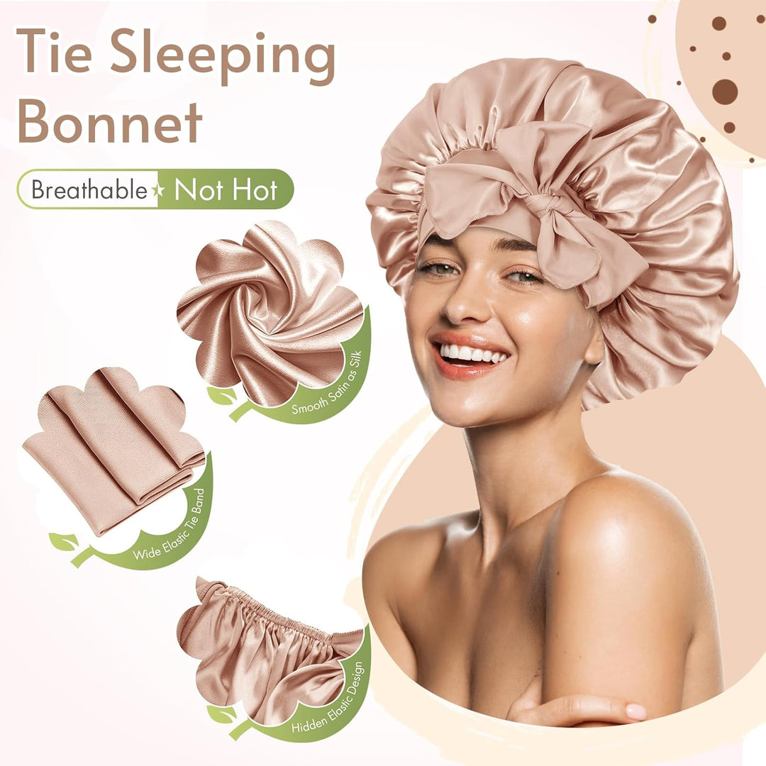 Satin Bonnet – Sleep Cap for Women-Champagne-Nora Luxe