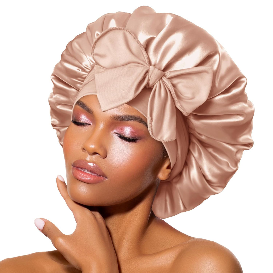 Satin Bonnet – Sleep Cap for Women-Champagne-Nora Luxe