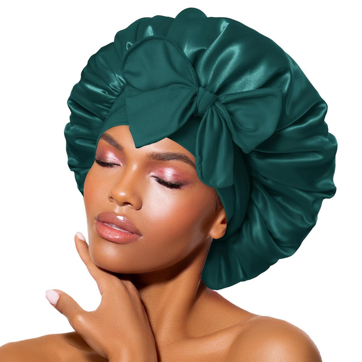 Satin Bonnet – Sleep Cap for Women-Green-Nora Luxe
