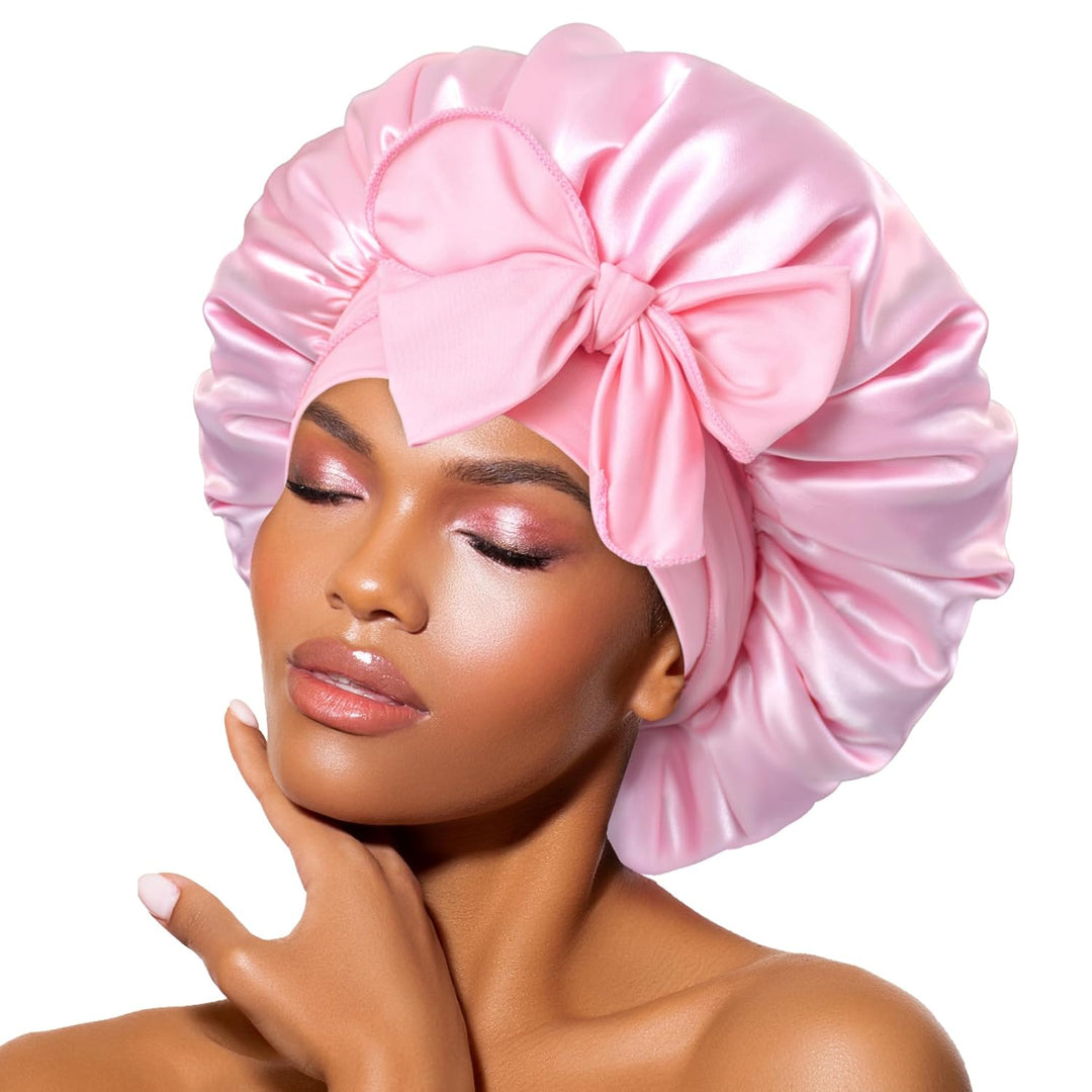 Satin Bonnet – Sleep Cap for Women-Pink-Nora Luxe