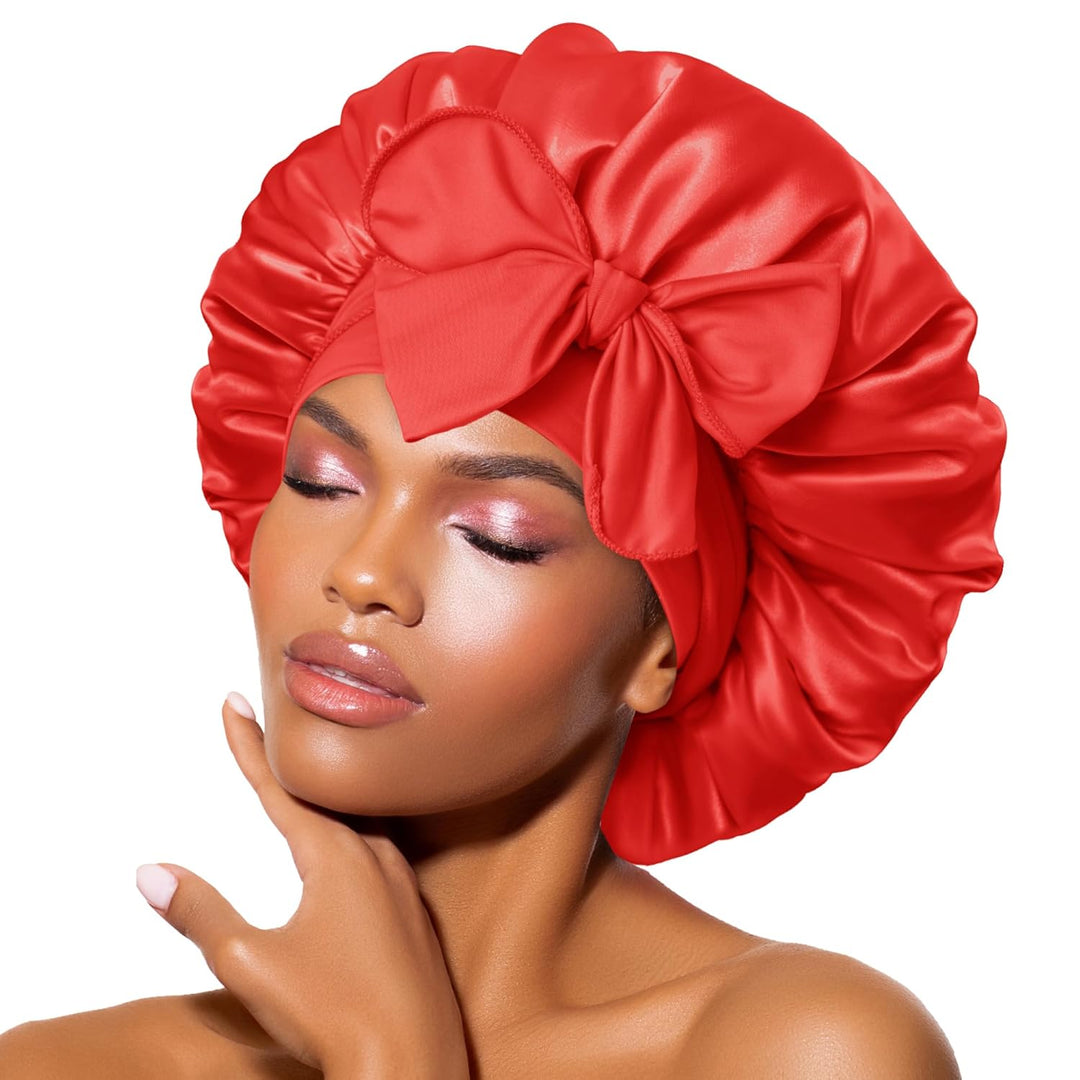 Satin Bonnet – Sleep Cap for Women-Red-Nora Luxe