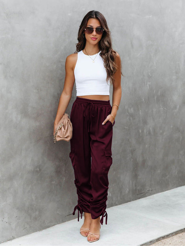 Satin Cargo Trousers - Clara-Black-S-Nora Luxe