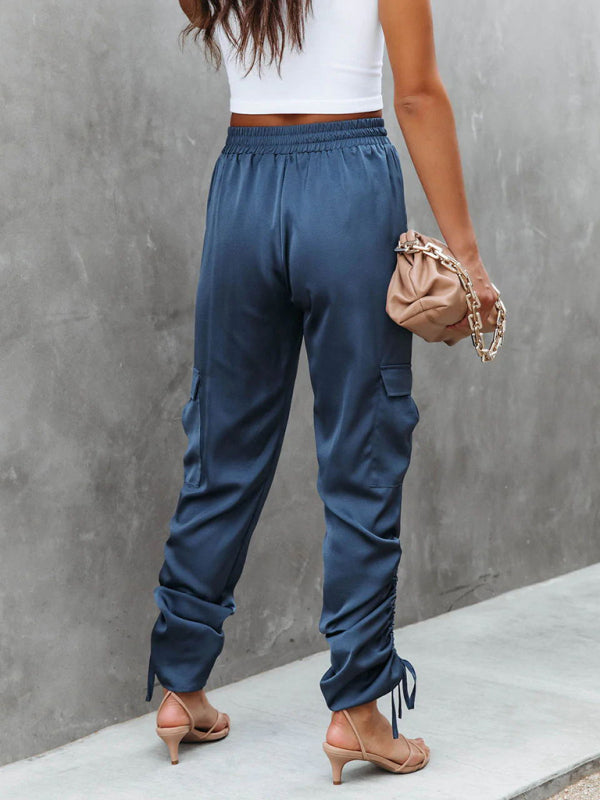 Satin Cargo Trousers - Clara-Black-S-Nora Luxe