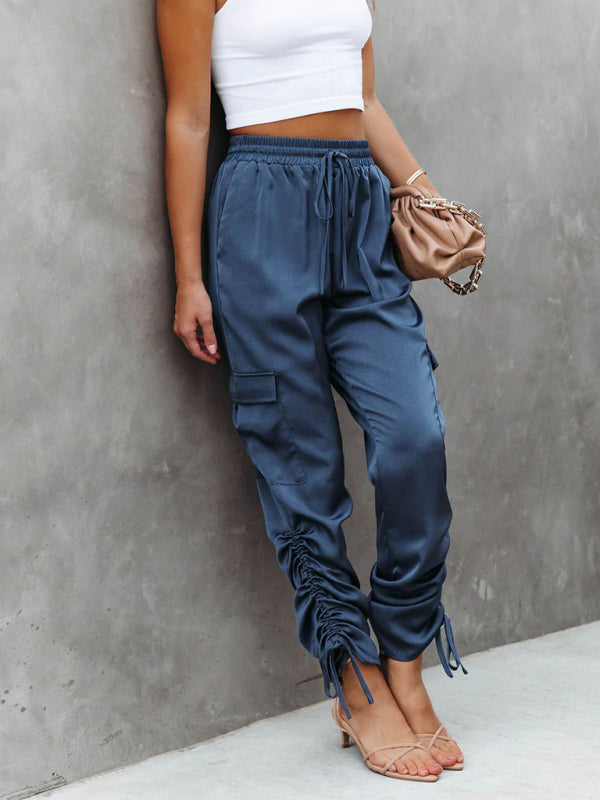 Satin Cargo Trousers - Clara-Black-S-Nora Luxe