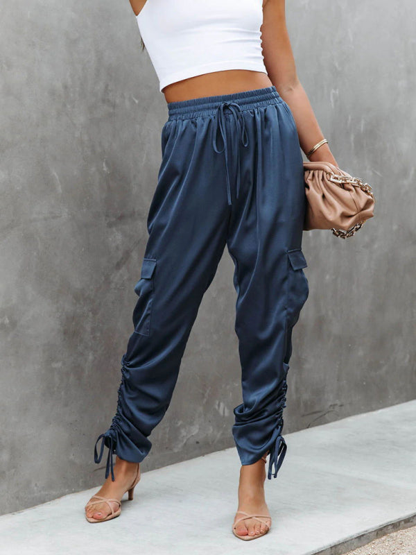 Satin Cargo Trousers - Clara-Blue-S-Nora Luxe
