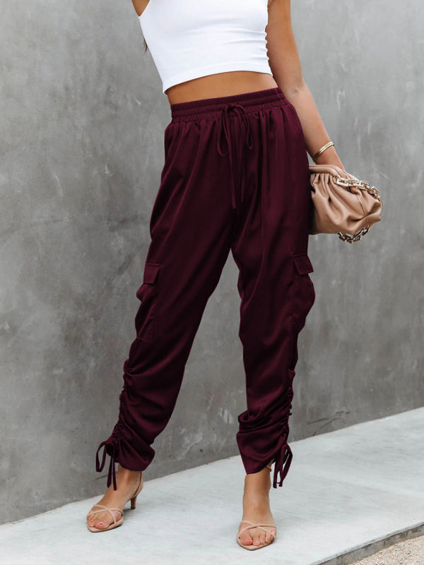 Satin Cargo Trousers - Clara-Red-S-Nora Luxe
