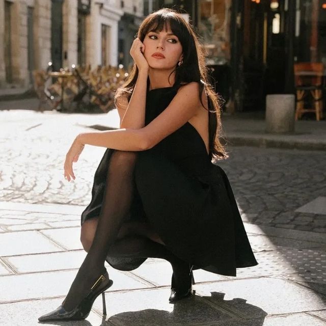 Satin Cocktail Dress with Flared Cut - Valeria-Black-XS-Nora Luxe