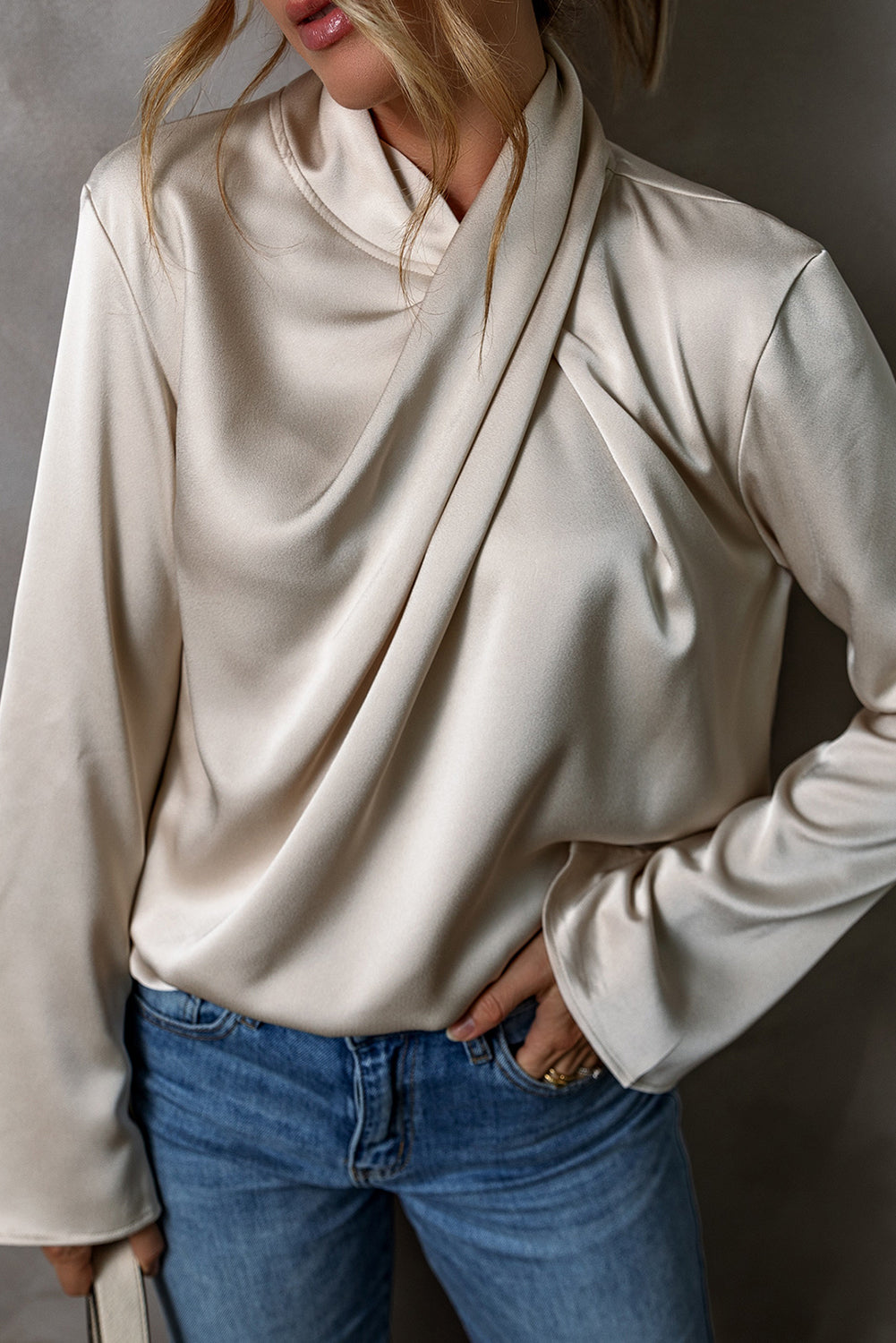 Satin Ladies Blouse with Cross Front - Livia-S-Nora Luxe