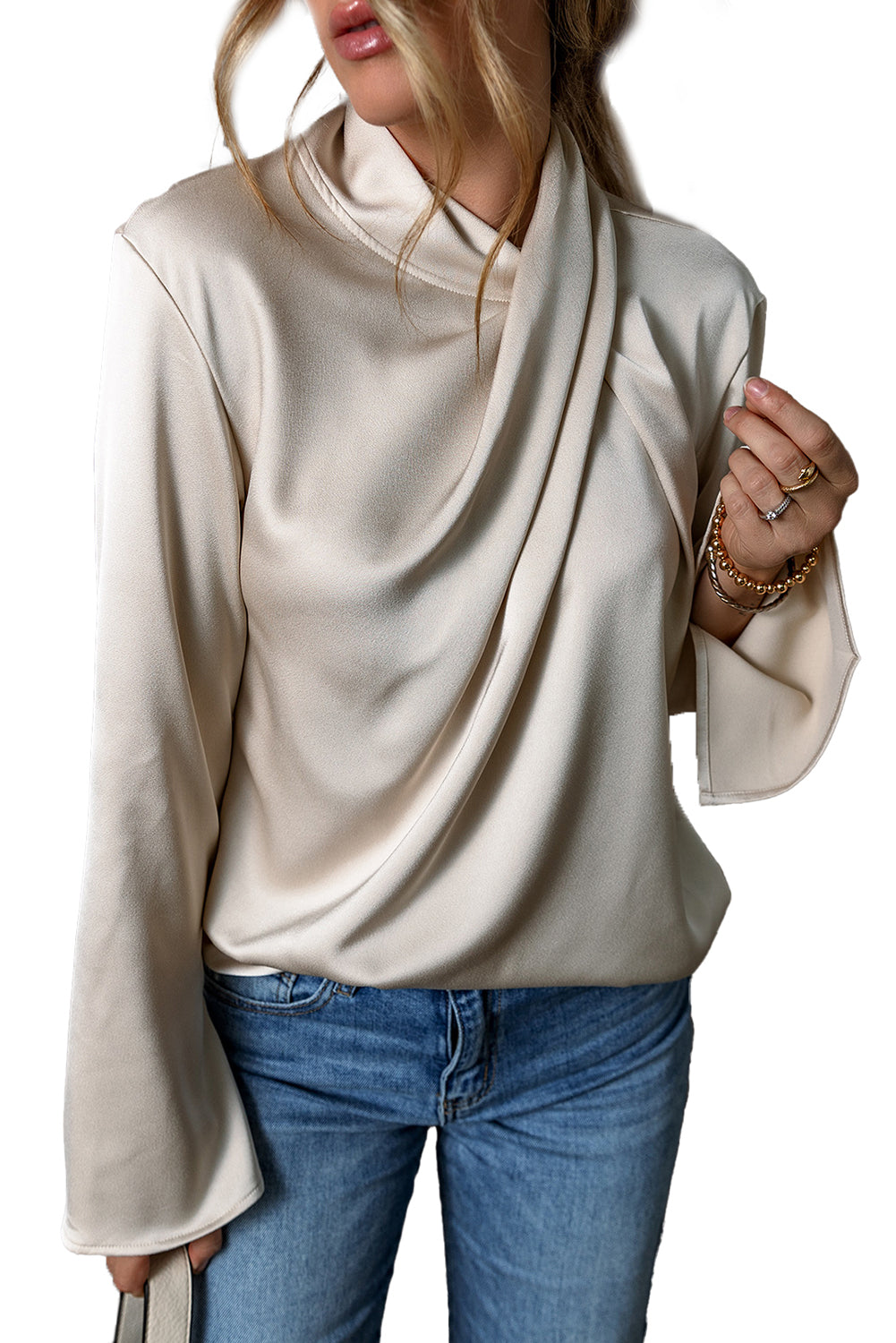 Satin Ladies Blouse with Cross Front - Livia-S-Nora Luxe
