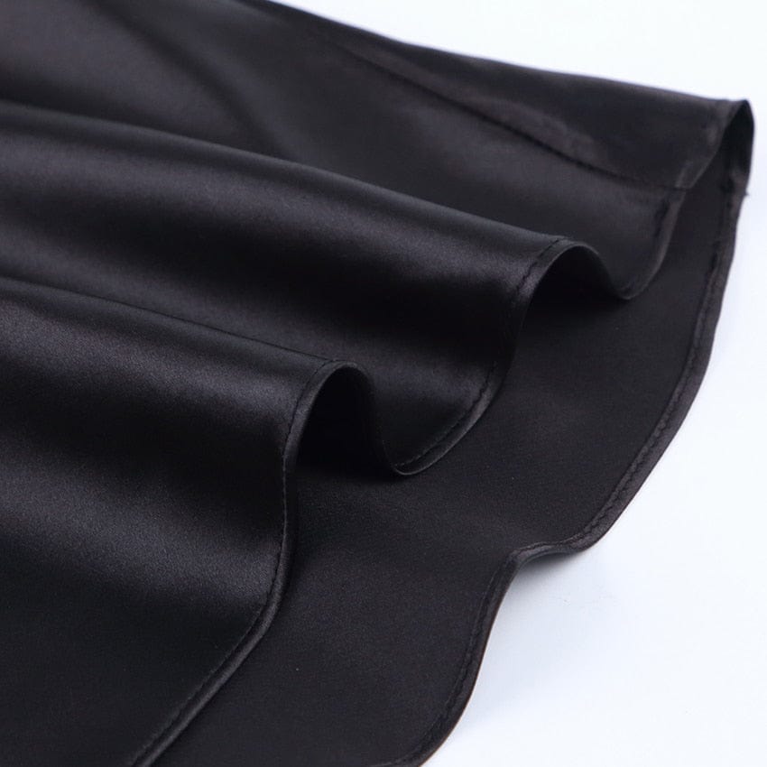 Satin shimmering women's midi skirt in A-line with high waist – Liora-Black-S-Nora Luxe
