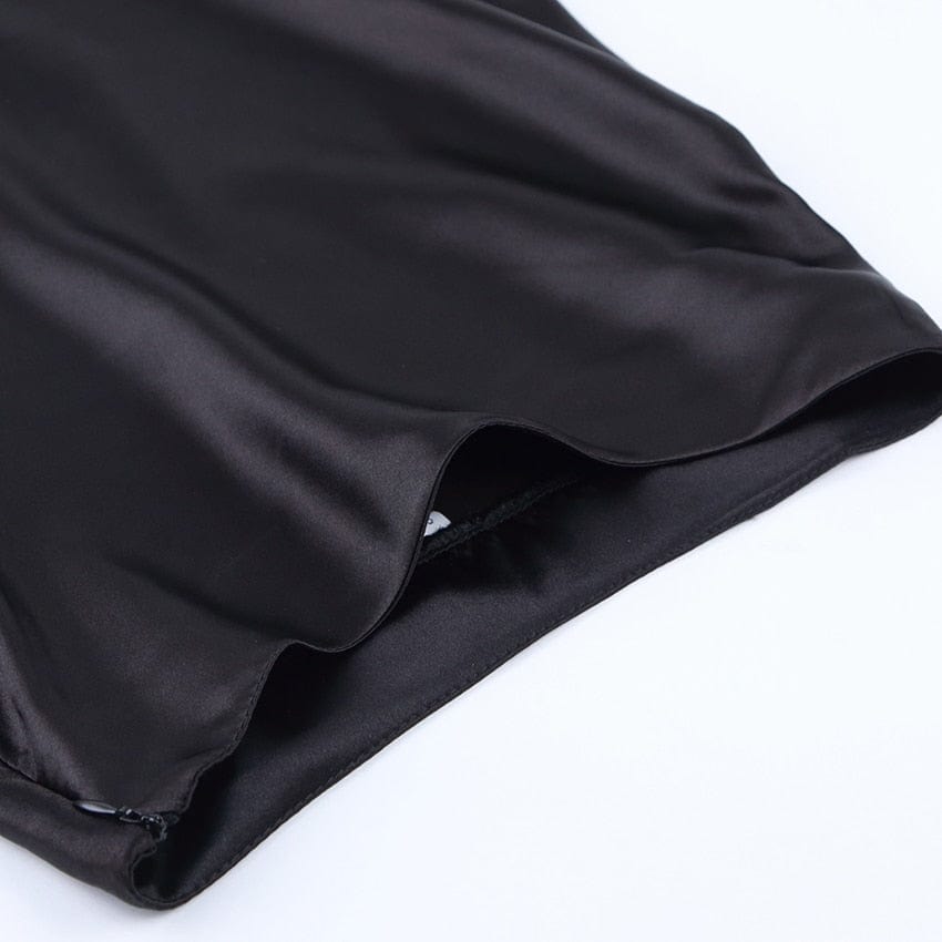 Satin shimmering women's midi skirt in A-line with high waist – Liora-Black-S-Nora Luxe