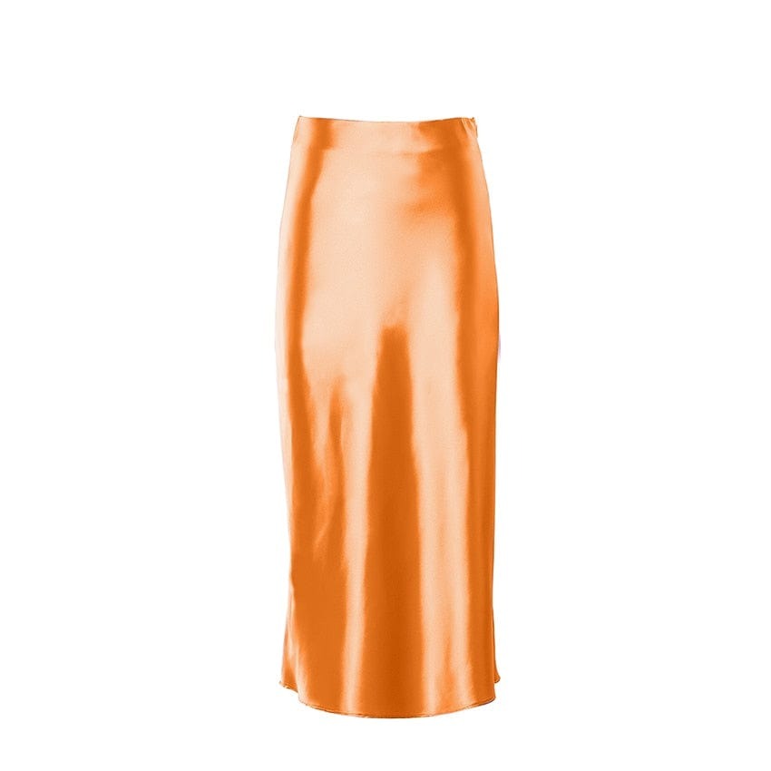 Satin shimmering women's midi skirt in A-line with high waist – Liora-Orange-S-Nora Luxe