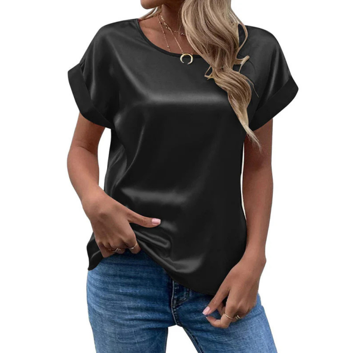 Satinated trend shirt with a loose fit for women – Leona-Black-S-Nora Luxe