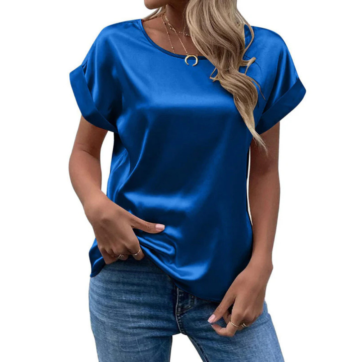 Satinated trend shirt with a loose fit for women – Leona-Blue-S-Nora Luxe