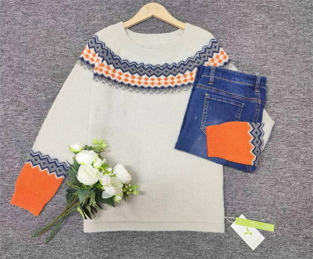 Scandinavian Trendy Sweater with Lively Pattern - NordicChic-S-Nora Luxe