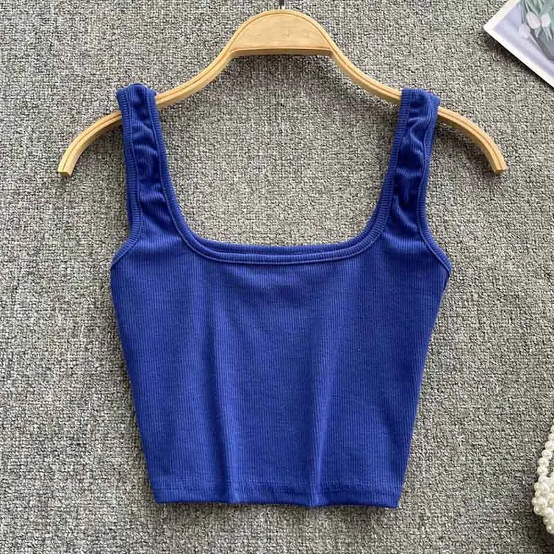 Seamless Cropped Tank Top in Solid Colour – Zayra-Dark blue-S-State of Style