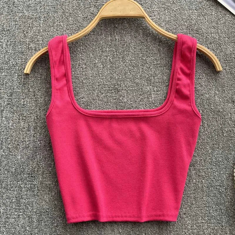 Seamless Cropped Tank Top in Solid Colour – Zayra-Red-S-State of Style