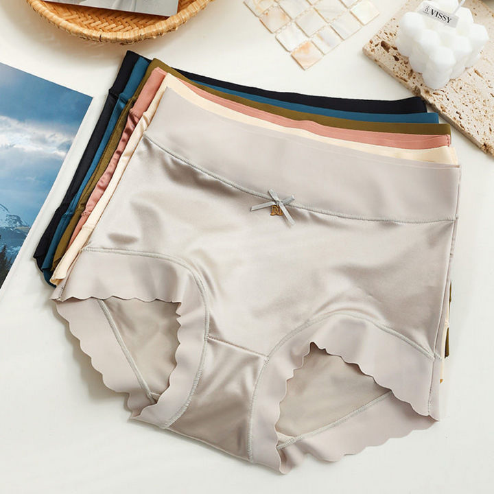 Seamless Satin Ladies' Briefs - Emliy-Beige-5+5 FREE! (10-Pack)-M (88 – 132 lbs)-Nora Luxe