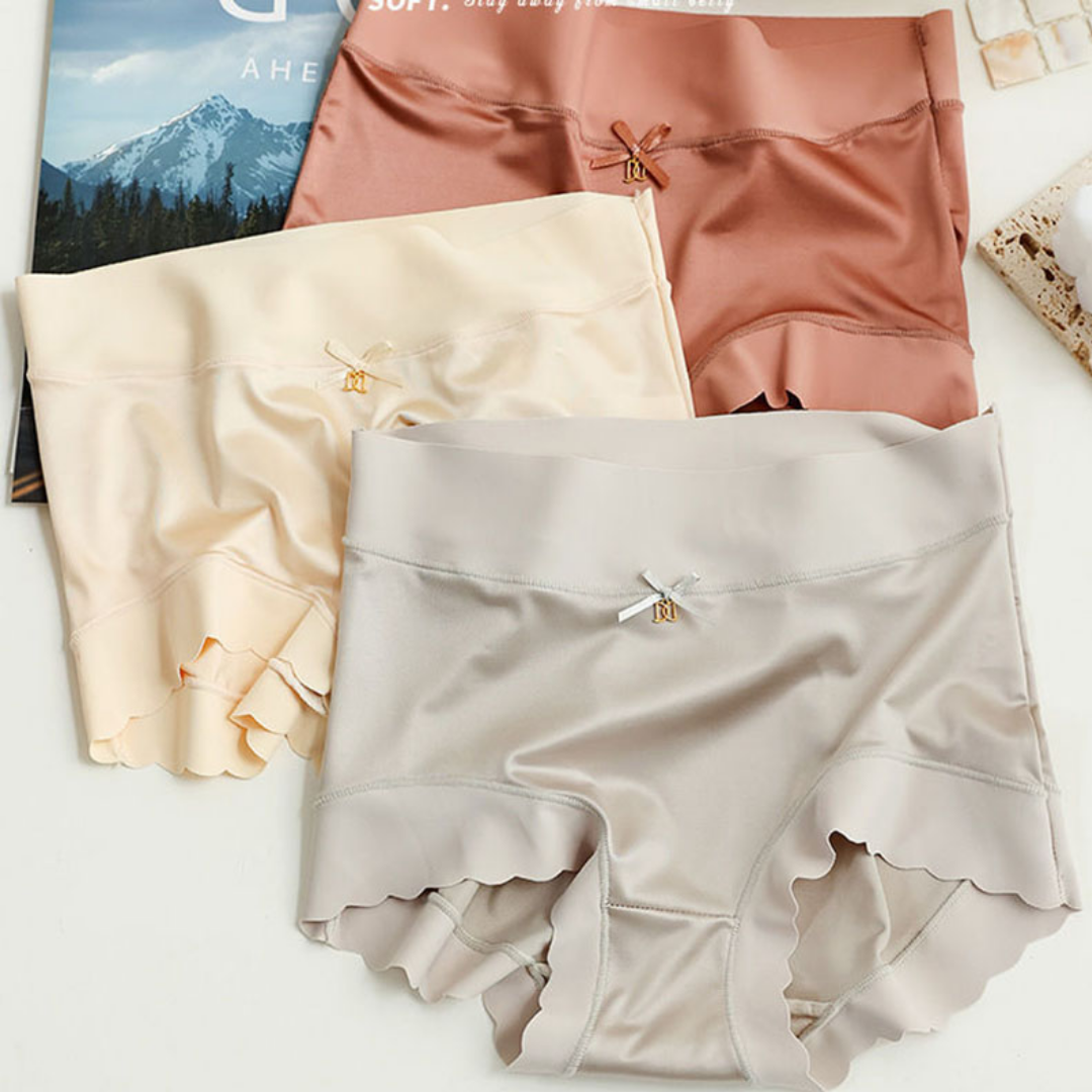 Seamless Satin Ladies' Briefs - Emliy-Beige-5+5 FREE! (10-Pack)-M (88 – 132 lbs)-Nora Luxe