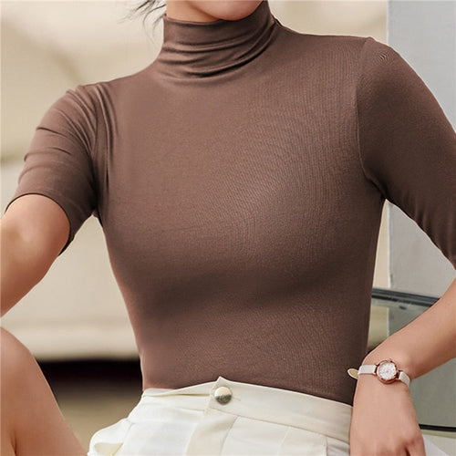 Seamless Women's Turtleneck with Slim Fit – Nina-Brown-XS-The Livary