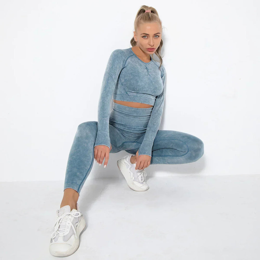 Seamless Women's Yoga Set with Cropped Top - Nova-Bordeaux Red-S-Nora Luxe