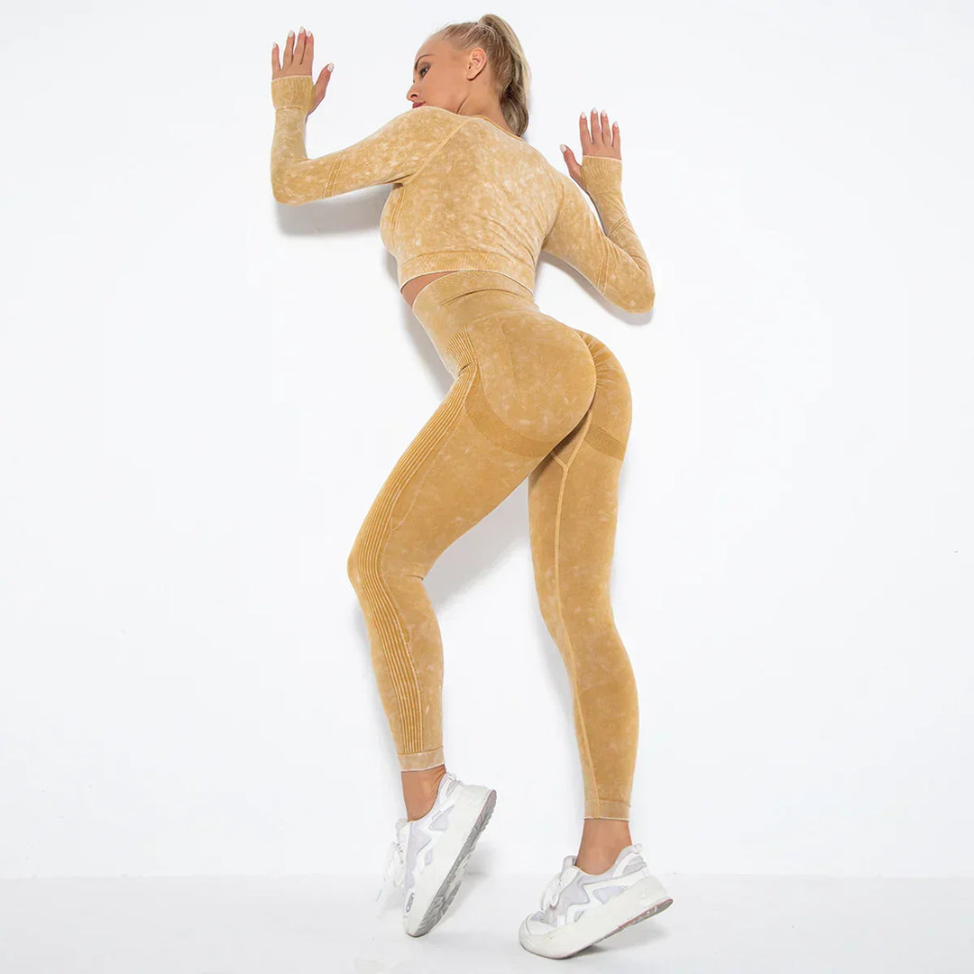 Seamless Women's Yoga Set with Cropped Top - Nova-Bordeaux Red-S-Nora Luxe