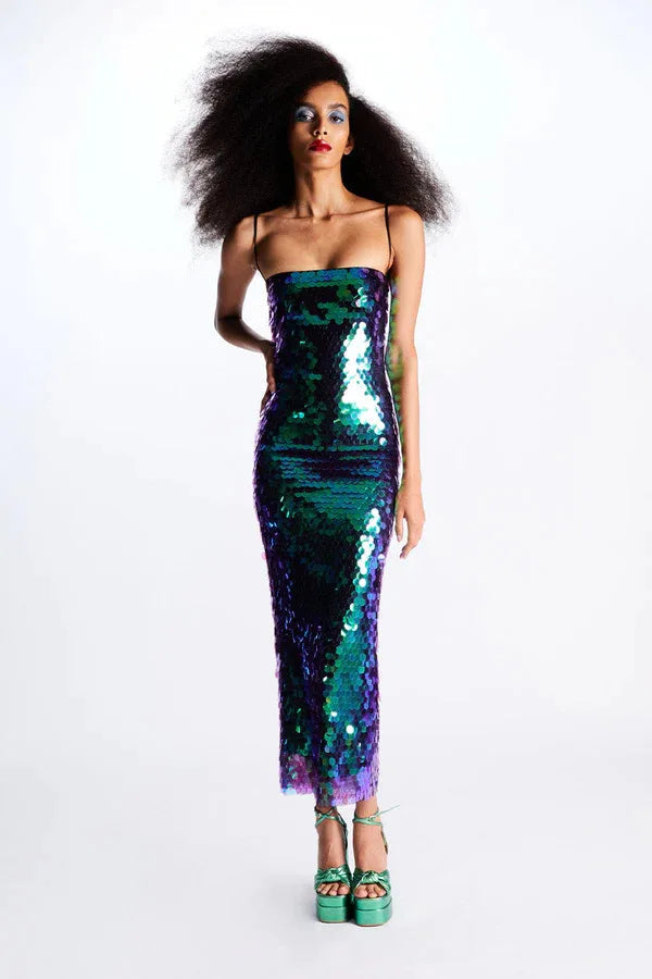Sequin dress for a Sparkling Evening Look - Amira-Dark green-S-The Livary