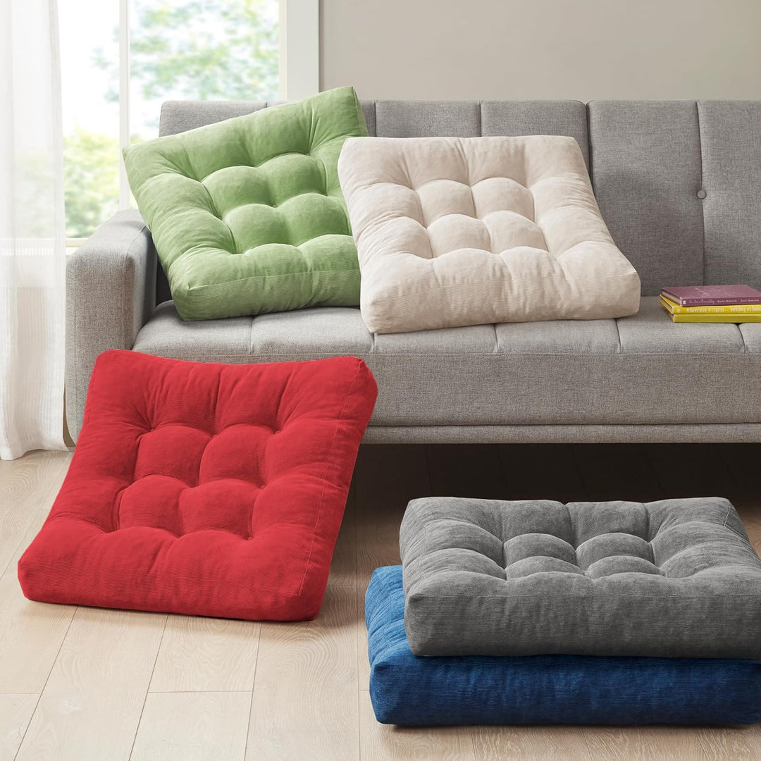 Set of 2 Meditation Cushions - Large Tufted Corduroy Cushions-Beige-Nora Luxe