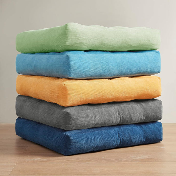 Set of 2 Meditation Cushions - Large Tufted Corduroy Cushions-Beige-Nora Luxe