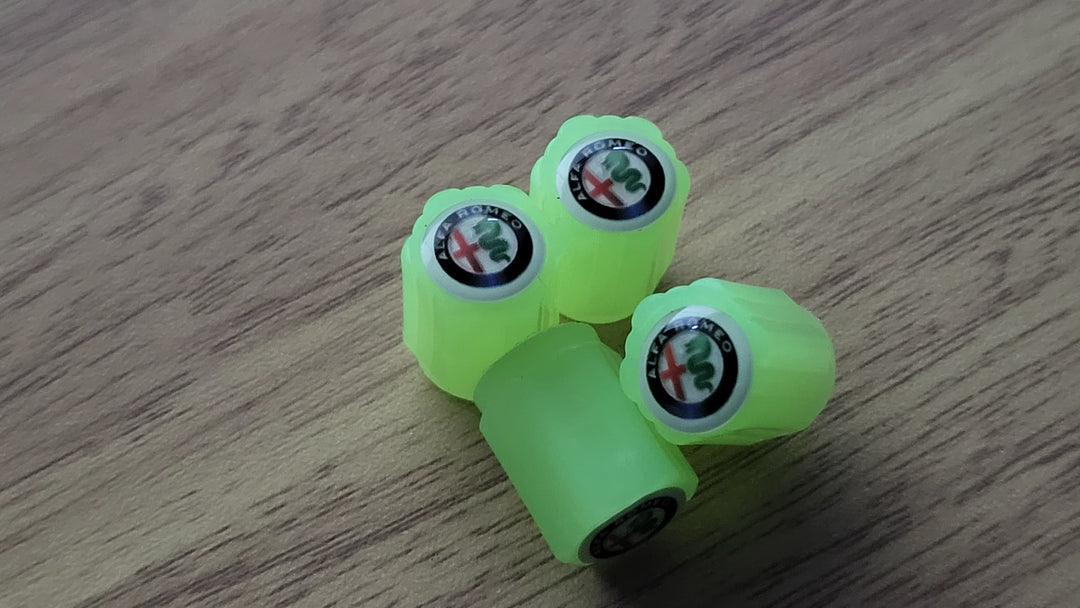 Set of 4 Glow-in-the-Dark Valve Caps with Logo – LuxaGlow-Alfa Romeo-Nora Luxe