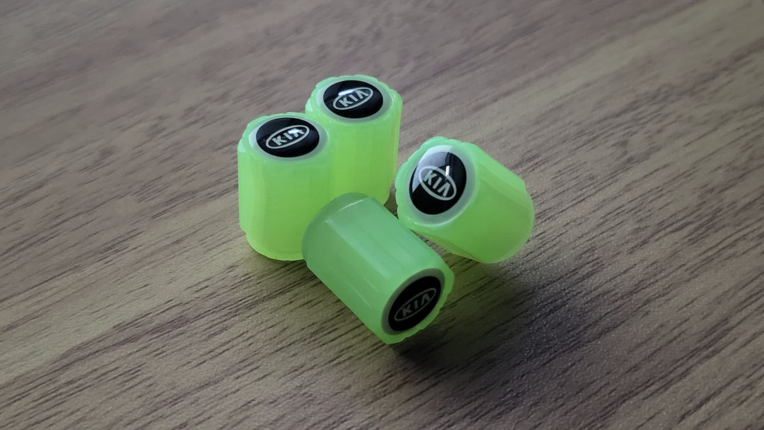 Set of 4 Glow-in-the-Dark Valve Caps with Logo – LuxaGlow-KIA-Nora Luxe
