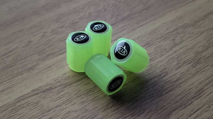 Set of 4 Glow-in-the-Dark Valve Caps with Logo – LuxaGlow-KIA-Nora Luxe