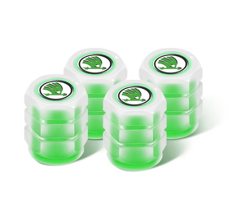 Set of 4 Glow-in-the-Dark Valve Caps with Logo – LuxaGlow-Skoda-Nora Luxe