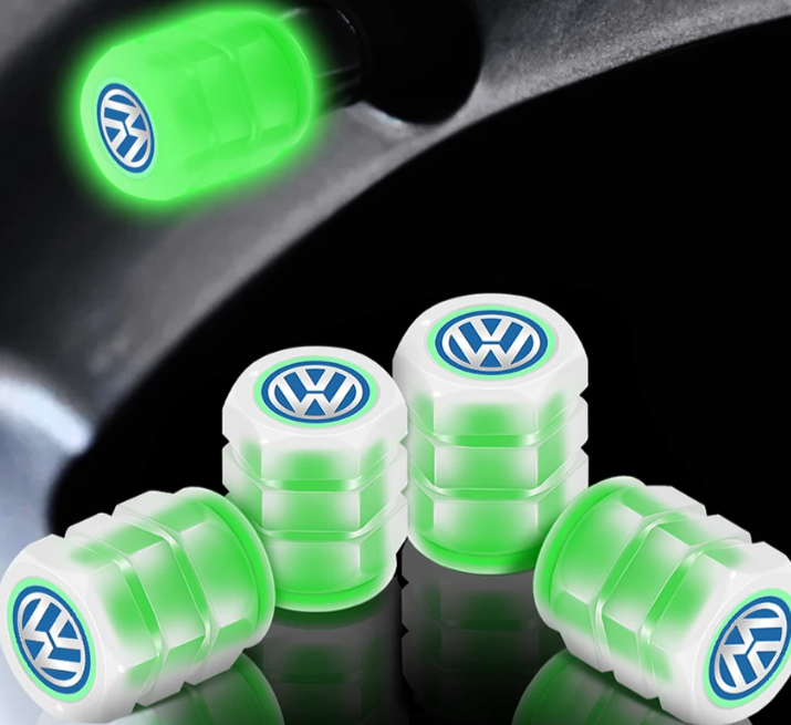 Set of 4 Glow-in-the-Dark Valve Caps with Logo – LuxaGlow-Volkswagen-Nora Luxe