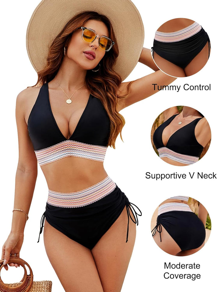Shaping bikini set with high-waisted briefs & push-up top – Selina | Buy 1, get 1 free-Black-S-Nora Luxe