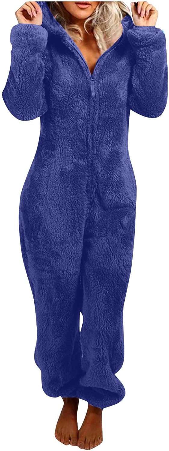 Sherpa Fuzzy Onesie with Hood - CozyCat-Blue-S-Nora Luxe
