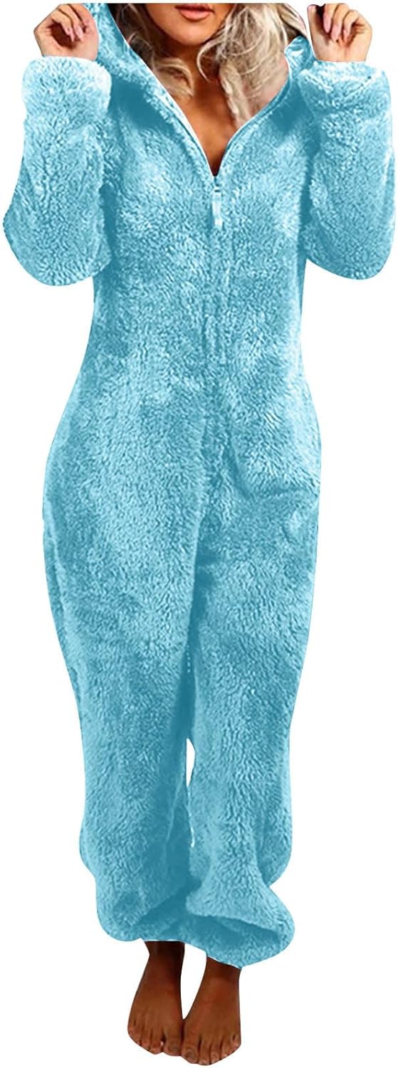 Sherpa Fuzzy Onesie with Hood - CozyCat-Light Blue-S-Nora Luxe