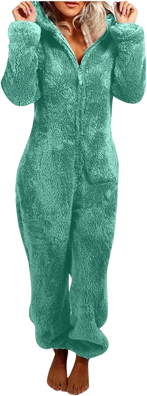 Sherpa Fuzzy Onesie with Hood - CozyCat-Mint Green-S-Nora Luxe