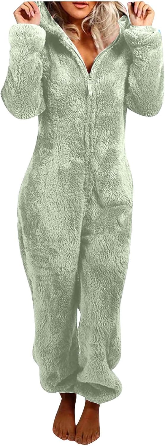 Sherpa Fuzzy Onesie with Hood - CozyCat-Olive Green-S-Nora Luxe