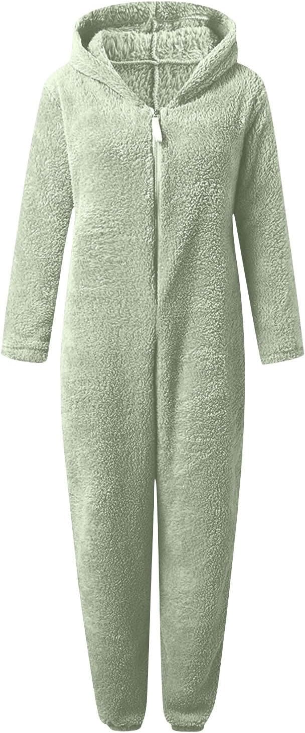 Sherpa Fuzzy Onesie with Hood - CozyCat-Olive Green-S-Nora Luxe