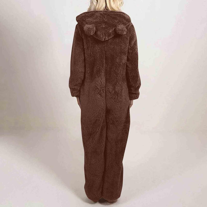 Sherpa Fuzzy Onesie with Hood - CozyCat-Olive Green-S-Nora Luxe