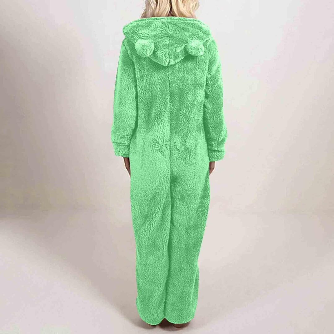 Sherpa Fuzzy Onesie with Hood - CozyCat-Olive Green-S-Nora Luxe