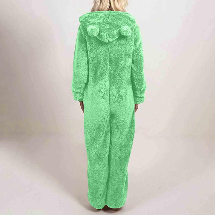 Sherpa Fuzzy Onesie with Hood - CozyCat-Olive Green-S-Nora Luxe