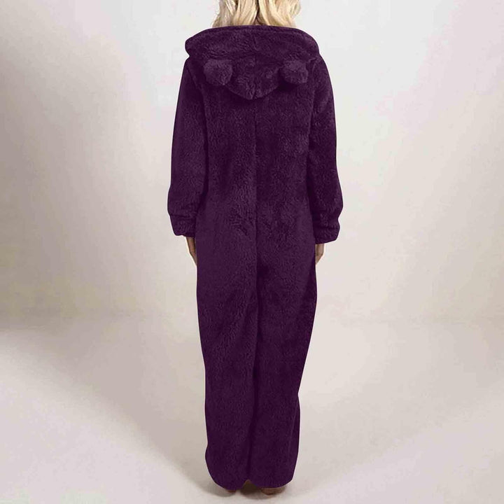 Sherpa Fuzzy Onesie with Hood - CozyCat-Olive Green-S-Nora Luxe