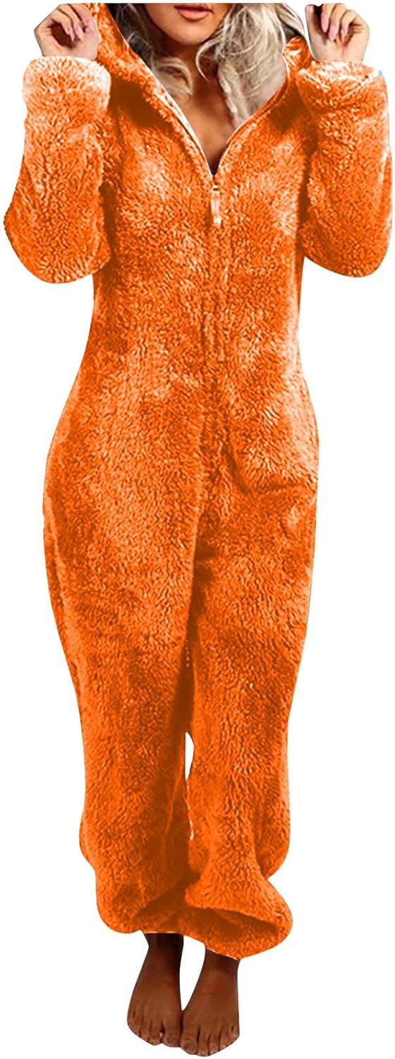 Sherpa Fuzzy Onesie with Hood - CozyCat-Orange-S-Nora Luxe