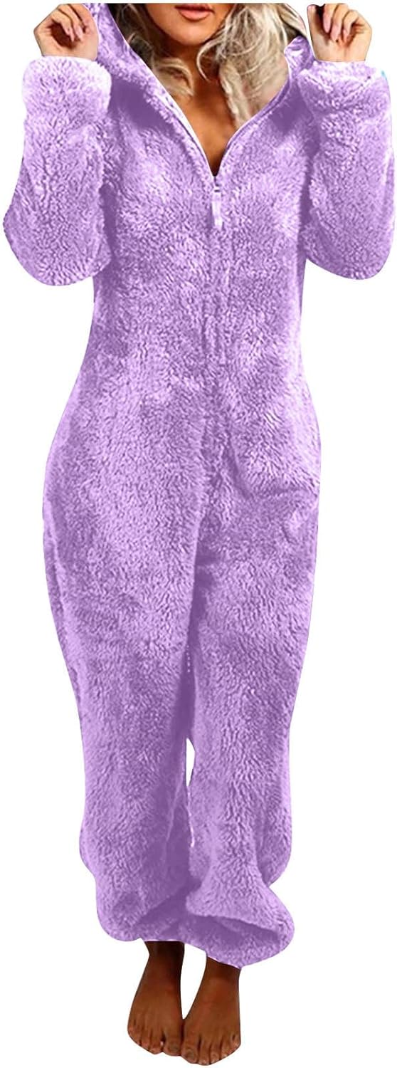 Sherpa Fuzzy Onesie with Hood - CozyCat-Purple-S-Nora Luxe